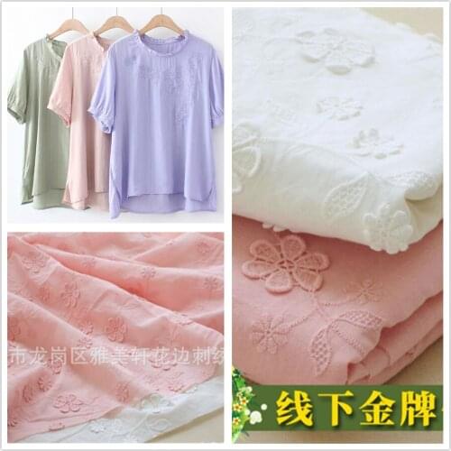 Summer new pink pure cotton three-dimensional embroidery flower lace cloth doll clothes skirt fabric