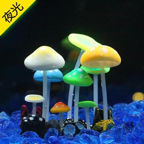 LHXMAS Fishbowl Decoration Articles Aquarium Scenery Simulation Mushroom Nightlight Scene Lotus Coral
