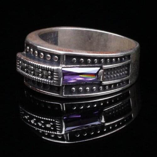 Handmade Mans Zircon Purple Gemstone Ring, Mans 925 Silver Ring
