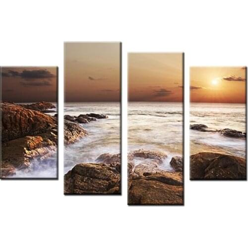 Noah Art Ocean Stone Cuadros Decoracion Canvas Printings Wall Quadro for Living Room Modern Wall Art 4 Panel Paintings Unframed