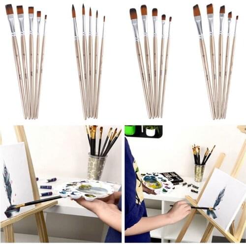 2021 New 5pcs Paint Brush Set Nylon Hair Professional Artist Watercolor Acrylic Art Painting Brushes Wooden Handle Stationery