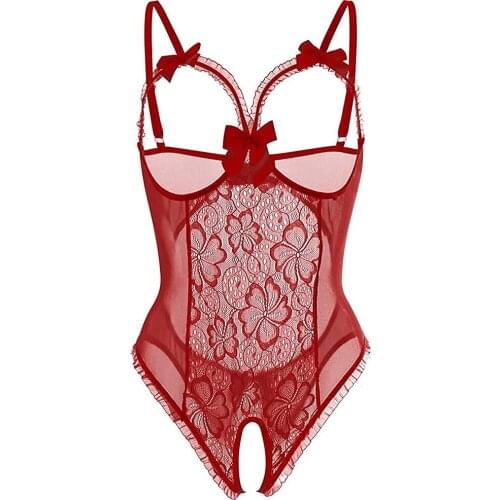 2021 New Women Bowknot Open Crotch Floral Lace Babydolls Femme Porn Lingerie For Sex Lady Erotic Corset Underwear
