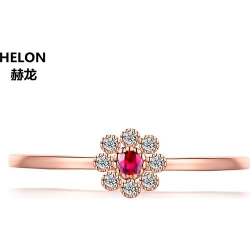 Natural Diamonds Women Engagement Ring Solid 14k Rose Gold Genuine Ruby Wedding Anniversary Band Party Ring Unqiue