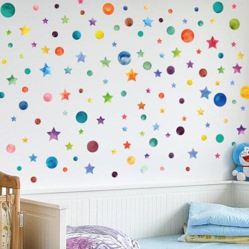Rainbow color Dots Star Wall Sticker For Kids Room Children Home Decor Decals creative removable Living Room DIY Vinyl Stickers