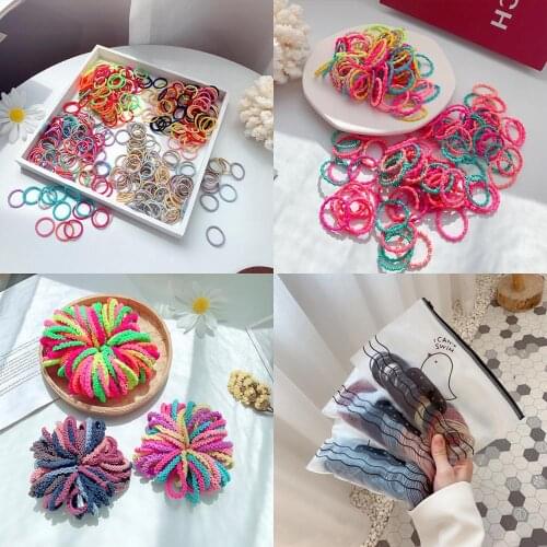 100pcs Girls Candy Colors Elastic Hair Bands Children Baby Rubber Band Headband Scrunchie Hair Accessories Ponytail Holder