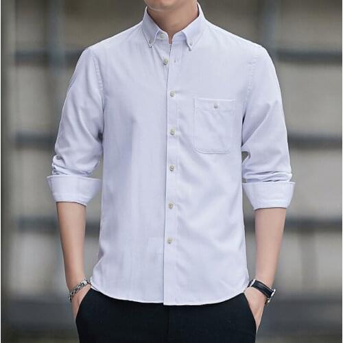 Hot Fashion Mens White Shirts Male Harajuku Korea Fashion Daily Casual Long Sleeve Slim Fit Cotton Oxford Shirt 4XL 5XL