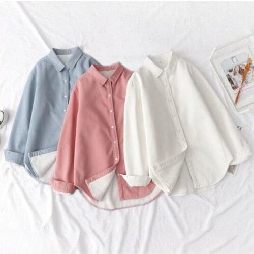 Long Sleeve Thick Blouse Women Autumn Winter Single Breasted Turn-Down Collar Shirts Fleece Solid Vintage Casual Loose Shirts