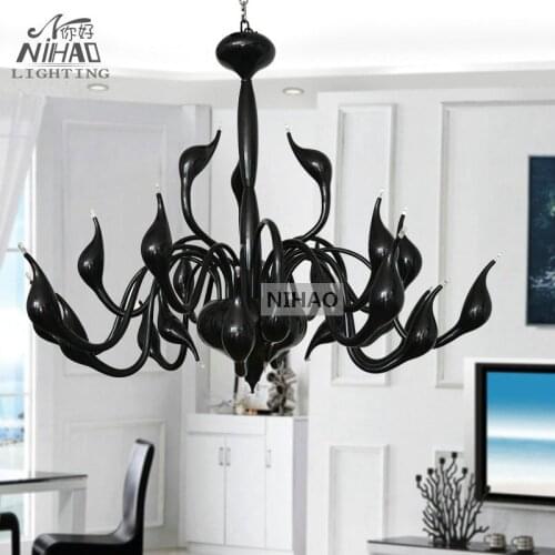24 lights Modern Large White Swan Pendant Light G4 bulbs Restaurant Black Hanging Light Fixtures for Dinning Room