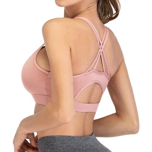 Sports Back Open Bras Gym Push Up Backless Yoga Bra Women Workout Solid Crop Top Cross Back Sexy Active Wear