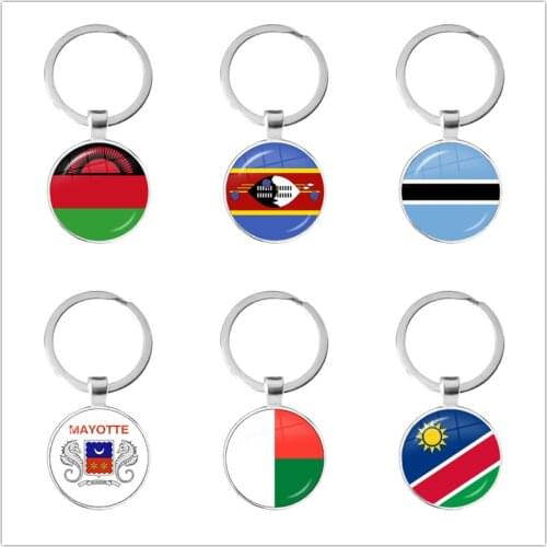 Botswana,Namibia,Swaziland,Madagascar,Malawi,Mayotte National Flag Keychain 25mm Glass Cabochon Key Rings For Women Men Gift