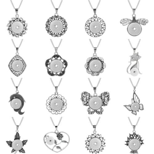 Snap Jewelry Metal Crystal Rhinestone Snap Button Necklaces 18mm Snap Pendant Necklace for Women Girls DIY Necklace