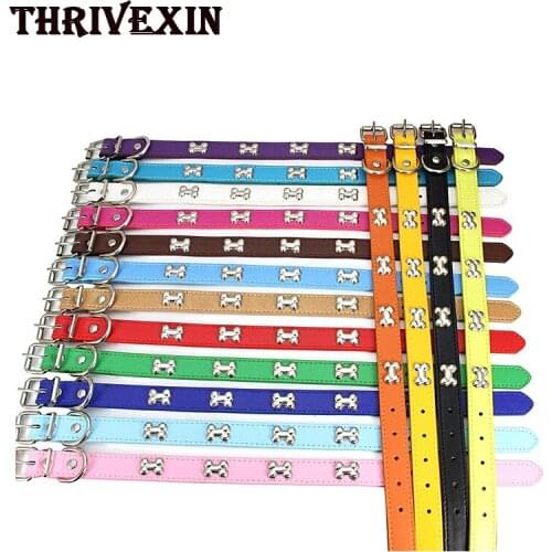 High Quality Dog Collors Durable PU Dog Bone 16 Color Adjustable Cat Collar Tag for Small Medium Large Dogs Pug Pet Supplies