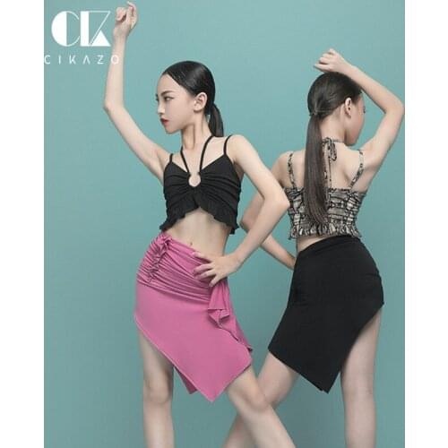 Summer Latin Dance Skirts Children Asymetrical Skirt New Girls Dance Practice Ballroom Dance Clothing Pleated Brief Inside G2190