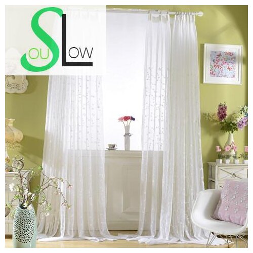 Slow Soul White Embroidered Cotton Gauze Curtain Leaves Curtains Tulle Cortinas For Living Room Kitchen Bedroom Sheer Rideau