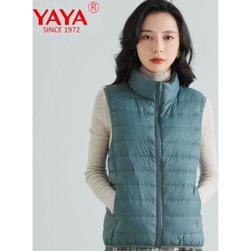 YAYA Women Puffer Jackets 2021 Spring Short Women Down Vest Stand Collar Casual Sleeveless Women Coat Ladies Parkas Padded Coat