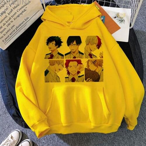 My Hero Academia Print Hoodie Sudaderas Harajuku Aesthetic Yellow Tops Hoodies Women 2021 Winter Fashion Y2k Casual Sweatshirt
