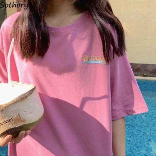 Women Short Sleeve T-shirts Cartoon Printed Teens Oversize Casual Chic Sweet Lovely Ulzzang Streetwear All-match Tshirts Temper