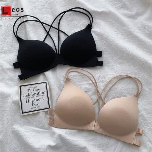 Back Beautify Women Bra Front Closure Push Up Underwear Seamless Gather Bra Lingerie Cross Shoulder Strap Padded Fashion Bras