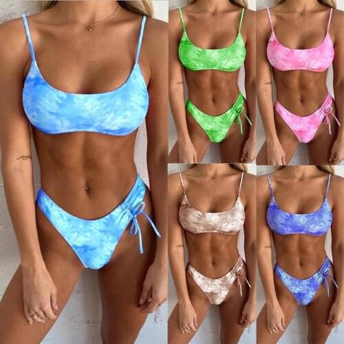Woman Bikini Swimsuit 2020 Sexy Women Gradient Print Tankini Tie-Dyed Push-Up Padded Bra Beach Bikini Set Women Bathing Suit New
