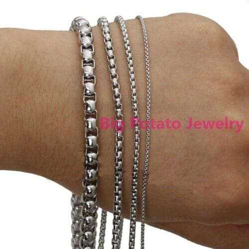 1/2/3mm Handsome 316L Stainless Steel Silver Color DIY Jewelry Finding 16-40" Box Aberdeen Chain 5/10pcs Men Women Necklace