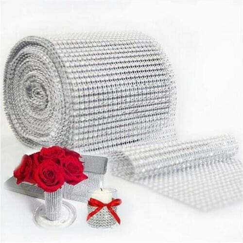 1 yard Gold Siver Mesh Trim Bling Diamond Wrap Roll Tulle Crystal Ribbons Sewing craft Party Wedding Decoration 7LS40