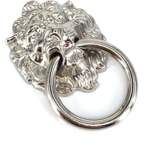 10PCS Lion Head Door Knocker Ring Drawer Pull Knobs Dresser Drop Rings Silver Cabinet Pull