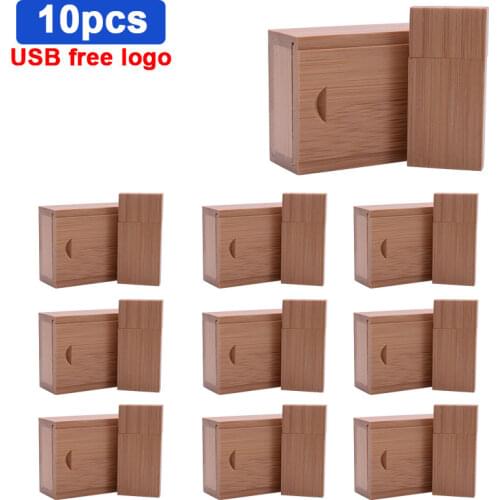 10cps/lot Wooden bamboo+wood box USB flash drive pen driver pendrive 4GB 8GB 16GB 32GB 64GB memory card USB creative Free Logo