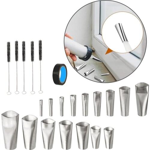 22PCS Stainless Steel Caulking Finishers Nozzle Caulking Gun Applicator Tool Caulking Tool Includes Brushes and Black Tape
