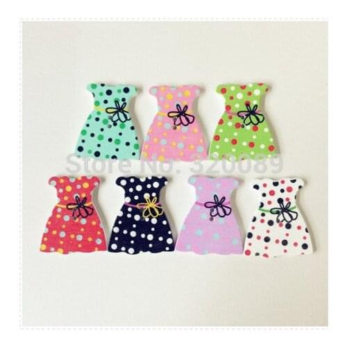 400pcs New Dress Shaped 30x35mm Wooden Buttons Baby Shower Crafts Cardmaking Scrapbook Embellishments DIY