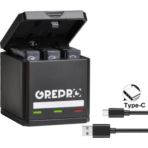 1260mAh Battery with 3-Channel LED USB Battery Charger for GoPro Hero 5 Black, AHDBT-501, Hero(2018),Hero 6,Hero 7 Black