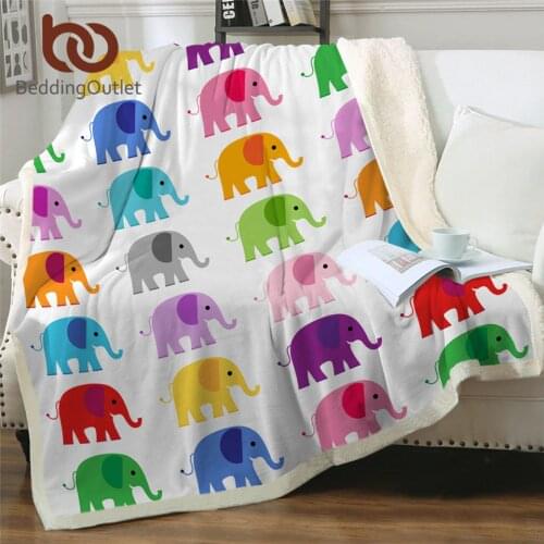 BeddingOutlet Elephant Sherpa Blanket African Animal Plush Blanket Giraffe Zebra Fluffy Blanket Colorful Cartoon Blanket For Bed