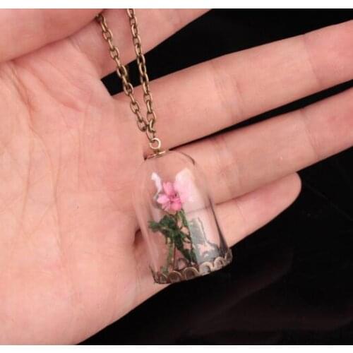 Freeshiping 20pcs Diy Flower Moss Glass Globe Necklace Glass Bubble Pendant Necklace Wish Glass Bottle Necklace 70cm