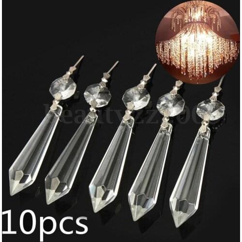 Camal 10Pcs Clear Crystal 63mm Drop Chandelier Prisms Pendants Octagonal Bead Hanging Lamp Lighting Part Suncatchers Strands DIY