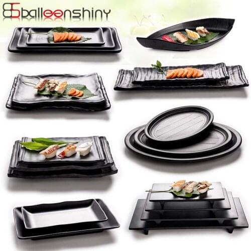 BalleenShiny Black Melamine Frosted Dishes Imitation Porcelain Tableware Restaurant Food Snacks Sushi Fish Plate Dinnerware