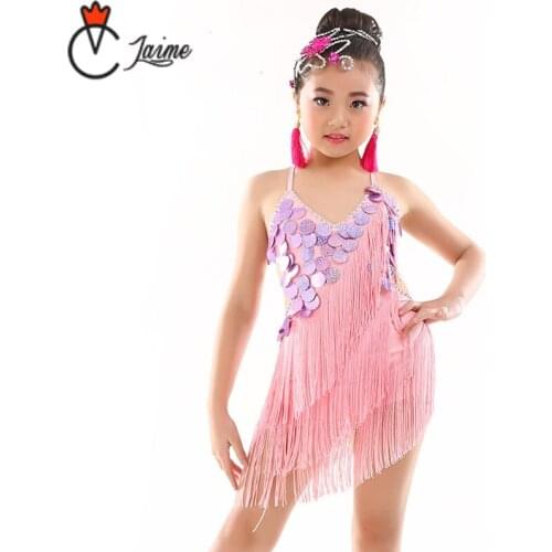 Children Dance Dress One Piece Kids Latin Dance Girls Fringe Dress Ballroom costume for Girls 8-14 Years