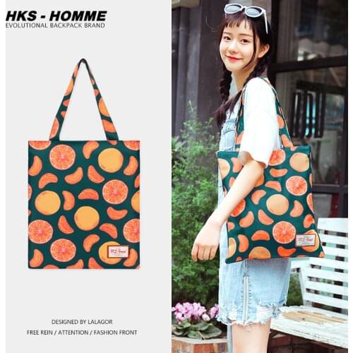 Design Cute Kawaii Cartoon Orange Print Linen Tote Bag Women Fashion Handbags School Travel Shopping Shoulder Bags Reusable