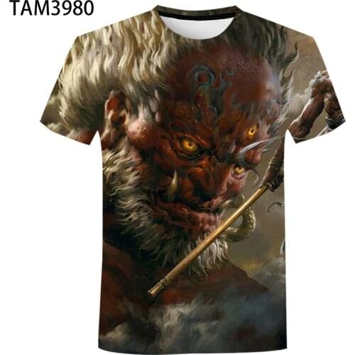 Mens T-shirt 3D Chinese Style Anime Cool Summer Round Neck Short Sleeve Childrens Wear Original Oversized Street Casual Top
