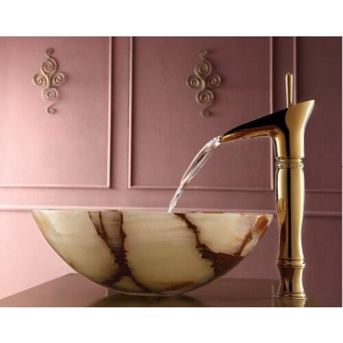 Free ship Crystal Design lavatory Vessel Sink tall waterfall Faucet mixer tap deck mount Single hole New