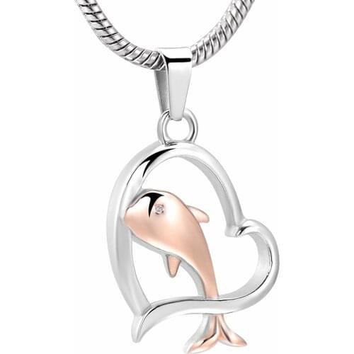 IJD10923 Cute Dolphin Always In My Heart Cremation Pendant Stainless Steel Keepsake Necklace Ashes Urn Memorial Women Jewelry