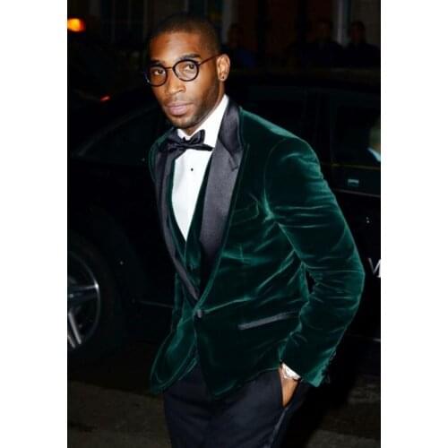 Tailored Dark Blue velvet wedding suits for men peak lapel /Groom Wear tuxedos (jacket+Pants+bowtie+Pocketsqua