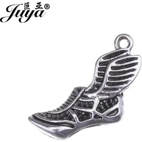 JUYA Flying Shoes Alloy Pendants for Necklace Bracelet Handmade Component 24x13mm 15pcs/lot Cheap Metal Charms Supplier Crafts