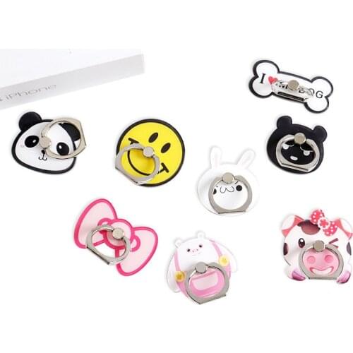 New Design Cartoon Acrylic Finger Ring cute mobile phone holder Stand Ring Lovely Panda Bow Knot Pattern Smartphone Ring