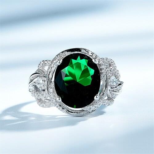DY 925 Sterling Silver Ring Big Center Oval Created Emerald Cubic Zirconia Temperament Romantic Ring For Women Fashion Jewelry