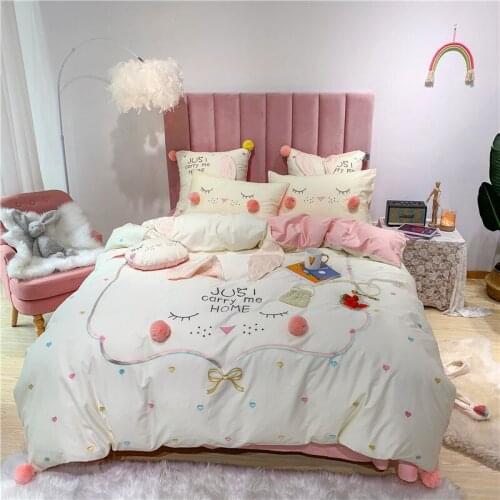 4/7pcs Egyptian cotton Duvet Cover Sets King Size Bedding Sets Pillowcases embroidery rabbit bed cover jogo de cama Bed Linen