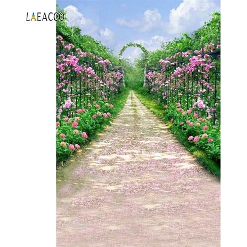 Laeacco Flower Garden Pathway Arch Gate Computed Printed Girl Photography Backdrops Photographic Backgrounds For Photo Studio