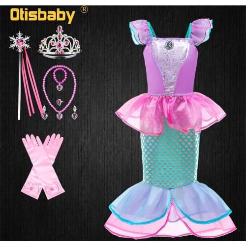 Summer Little Mermaid Girl Costume Infant Princess Party Gowns Holiday Fairy Frock for Girls Red Mermaid Wig for Children