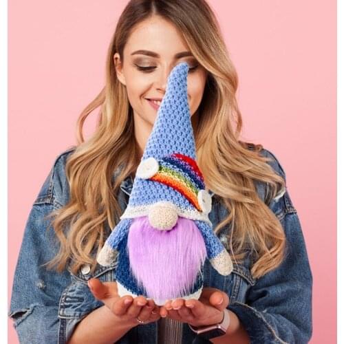 Summer Knitted Rainbow Gnome Tomte Swedish Nisse Scandinavian Elf Dwarf Farmhouse Kitchen Decor Shelf Tiered Tray M68E