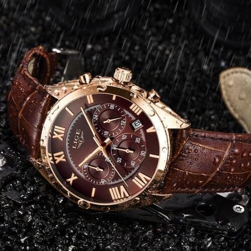 LIGE Watch For Men Top Brand Luxury Waterproof 24 Hour Date Quartz Clock Brown Leather Sports WristWatch Relogio Masculino 2019