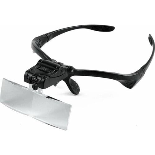 Headband Magnifying Glass Eye Repair Magnifier 2 LED Light 1.0/1.5/2.0/2.5/3.5X 5PC Glasses Loupe Optical Lens (NO BATTERY)