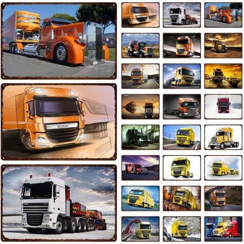 Metal Tin Sign Van Modern Poster Orange Yellow Big Truck Iron Sheet Painting Garage Decoration Home Bar Gas Station Wall Decor